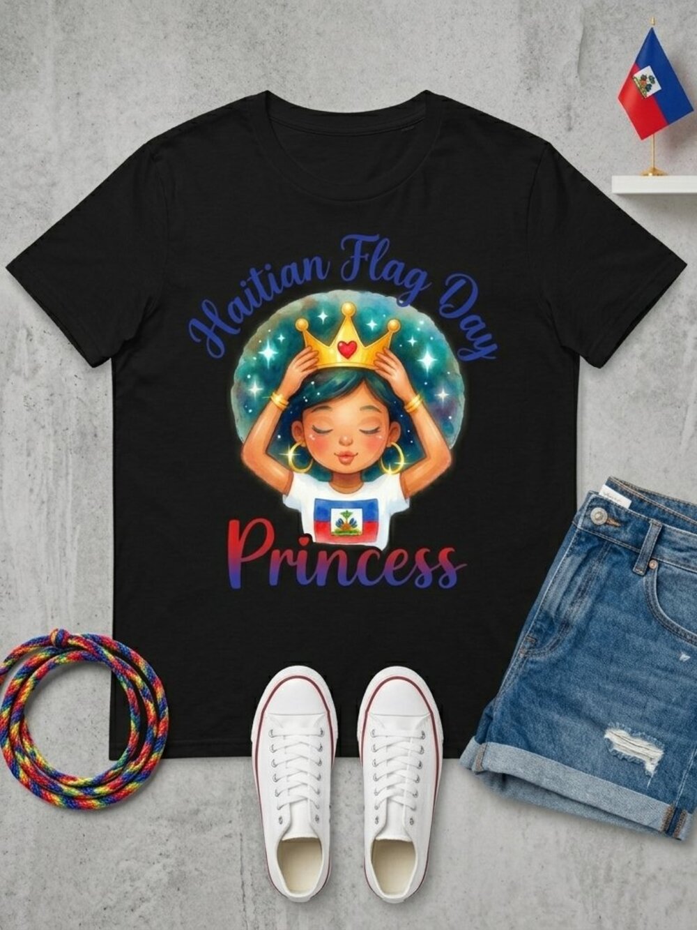 Haitian Flag Day Princess T-Shirt Watercolor Youth Sizes